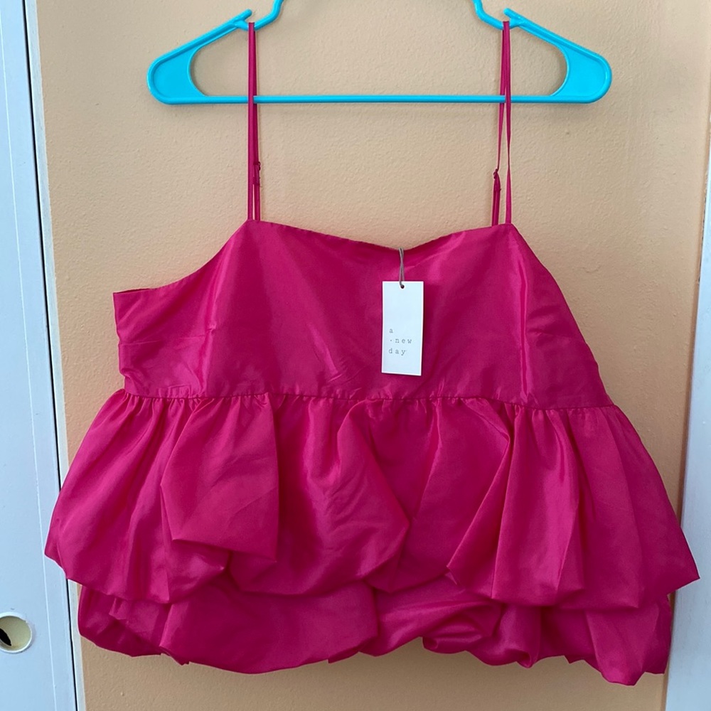A New Day Hot Pink Puffy Ruffle Top XL